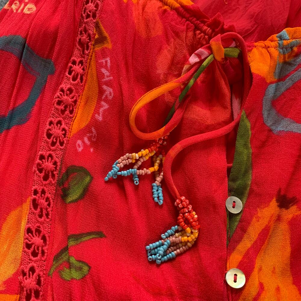 Farm Rio Mixed Fruits Ocean Maxi Dress Tiered Beaded Tassel Tropical Resort XL - Picture 8 of 16